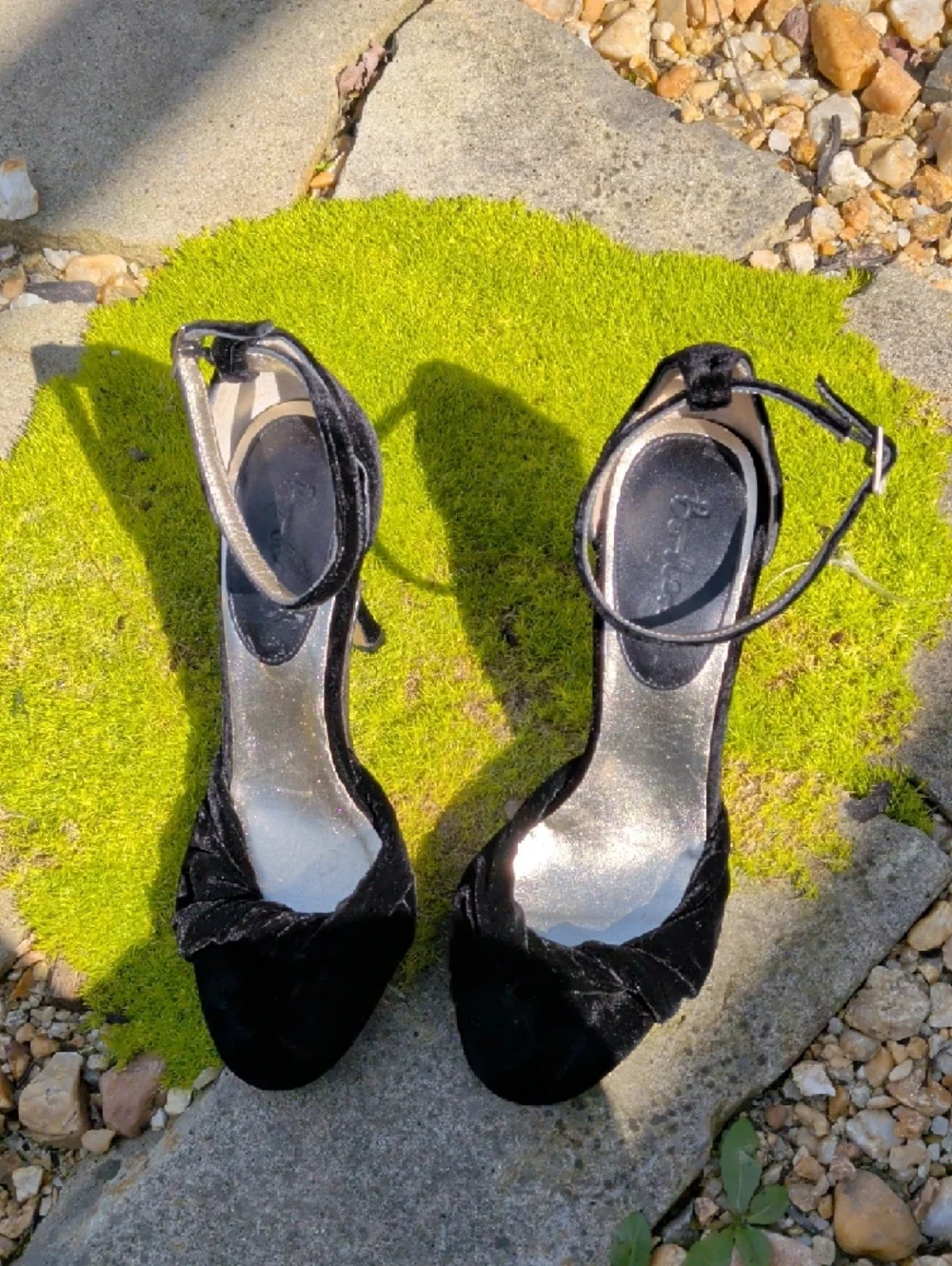Boden Black Velvet Ankle-Strap Heels